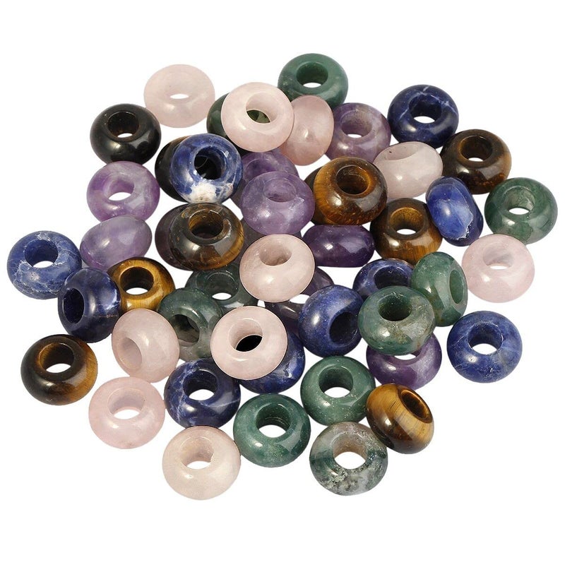 SUNYIK Assorted Stones Large Hole (6mm) Rondelle European Beads fits Bracelet, Tiger's Eye Stone/Rose Quartz/Indian Agate/Amethyst/Sodalite, Pack of 25 - Image 1